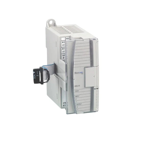 Allen-Bradley 1762-IF2OF2 analog I/O module, 2 input, 2 output, 12-bit, 24V DC, MicroLogix expansion.