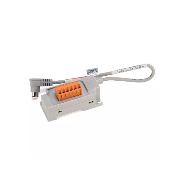 Allen-Bradley 1763-NC01 DH-485 communication cable for MicroLogix 1100, 8-pin Mini DIN to 6-pin Phoenix, industrial RS-485 cable.