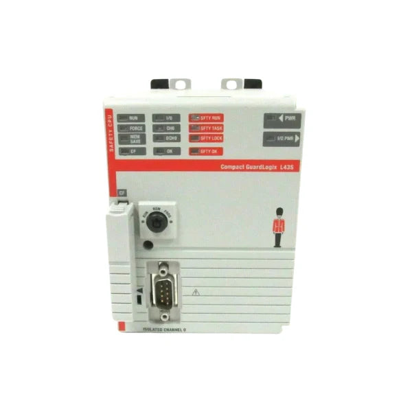 Allen-Bradley 1768-L43S Compact GuardLogix controller, 2MB standard and 1MB safety memory for integrated control and safety applications.
