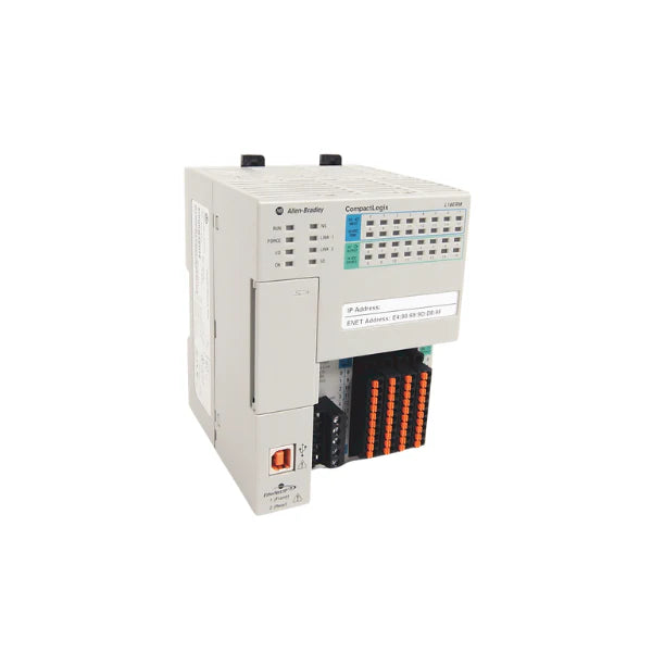 Allen-Bradley 1769-L18ERM-BB1B CompactLogix controller with 16 I/O and dual Ethernet ports.