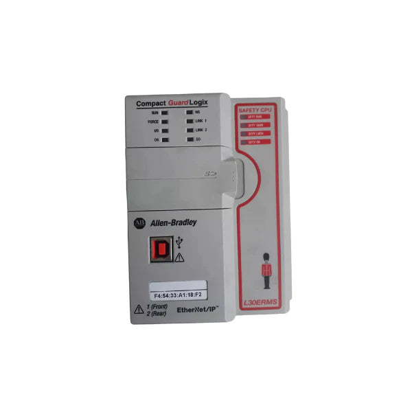 Allen-Bradley 1769-L30ERMS Compact GuardLogix controller, 2MB standard, 1MB safety, dual Ethernet, SIL3/PLe.