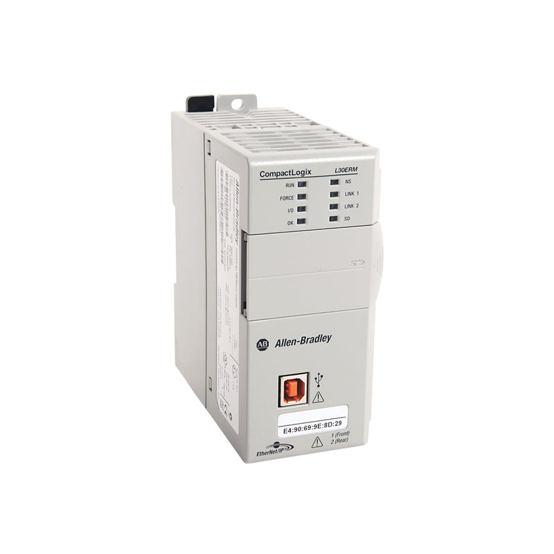 Allen-Bradley 1769-L30ERM CompactLogix controller with dual Ethernet and 1 MB memory for automation systems.