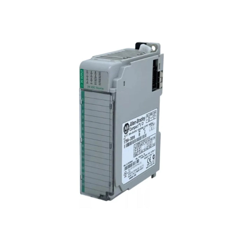 Allen-Bradley 1769-OB16 Compact I/O module, 16-point 24V DC sourcing outputs, DIN rail mount, for CompactLogix and MicroLogix systems.