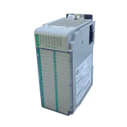 Allen-Bradley 1769-OB32 Compact I/O module with 32 sourcing outputs, 24V DC, 0.5A per channel, DIN rail or panel mount.