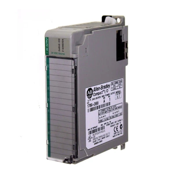 Allen-Bradley 1769-OB8 CompactLogix 8-point 24V DC sourcing output module, high current, IP20 open-style, DIN/panel mount.