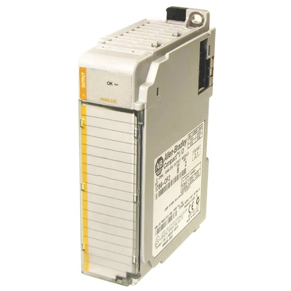 Allen-Bradley 1769-OF2 analog output module, 2-channel, voltage/current, for CompactLogix or MicroLogix, DIN rail mount.