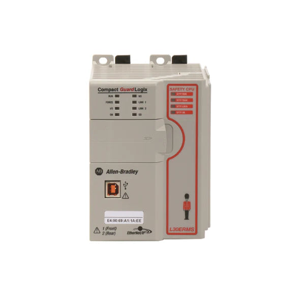 Allen-Bradley 1769-L36ERMS GuardLogix controller, 2MB standard, 0.5MB safety, SIL2, dual Ethernet, 16 axes.