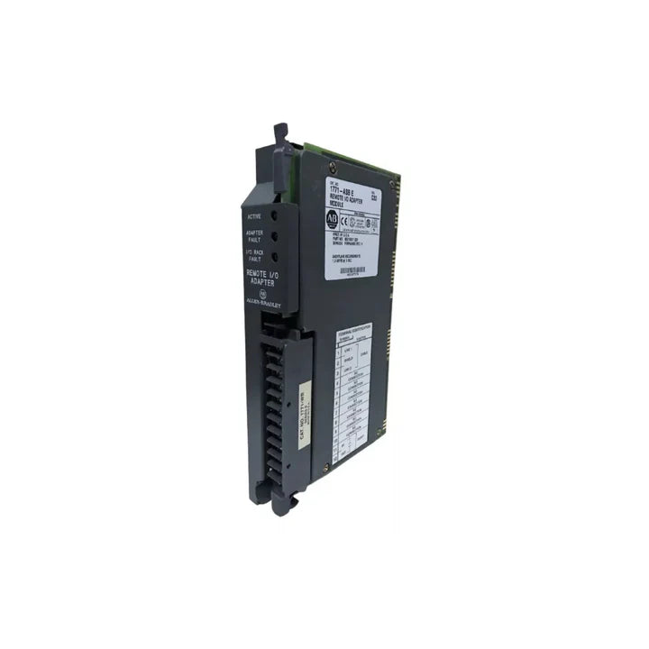 Remote I/O adapter module for PLC-5 and SLC 500, connects 1771 I/O racks over RIO network.