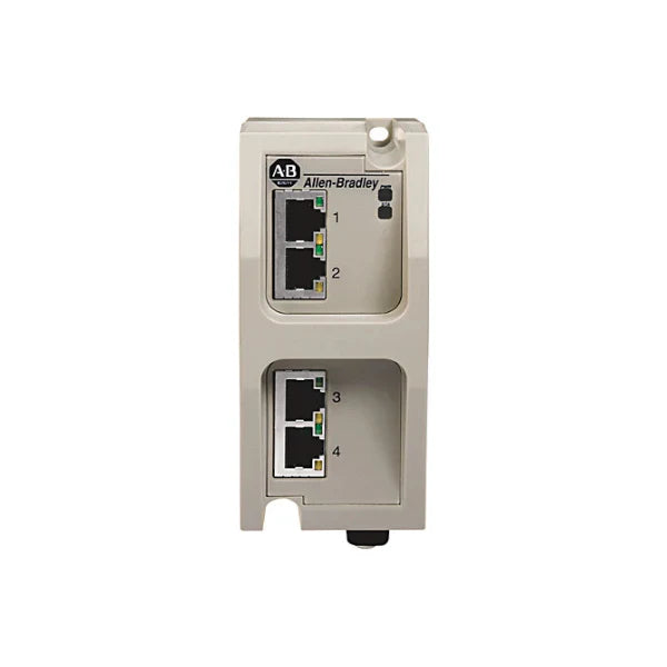 1783-EMS04T Stratix 2000 Ethernet switch, 4-port unmanaged, DIN rail mount, compact industrial networking solution.