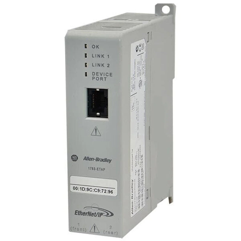 Allen-Bradley 1783-ETAP EtherNet/IP tap, IP67, 2 RJ45 and 1 M12 port, supports Device-Level Ring for industrial on-machine Ethernet.