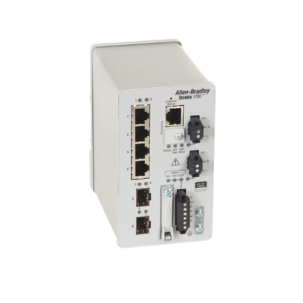 Allen-Bradley 1783-BMS06SA Stratix 2000 unmanaged Ethernet switch, 6-port, 10/100 Mbps, DIN rail.