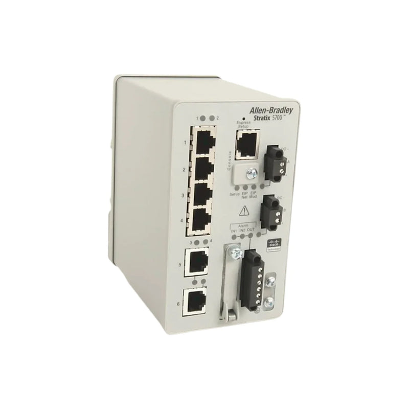 Allen-Bradley 1783-BMS06TA Stratix 2000 switch, 6 RJ45 ports, 24V DC, DIN rail mount, unmanaged