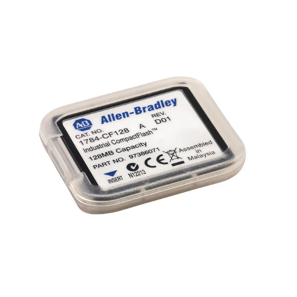 Allen-Bradley 1784-CF128 128MB CompactFlash memory card for ControlLogix controllers, providing reliable non-volatile storage in industrial automation.