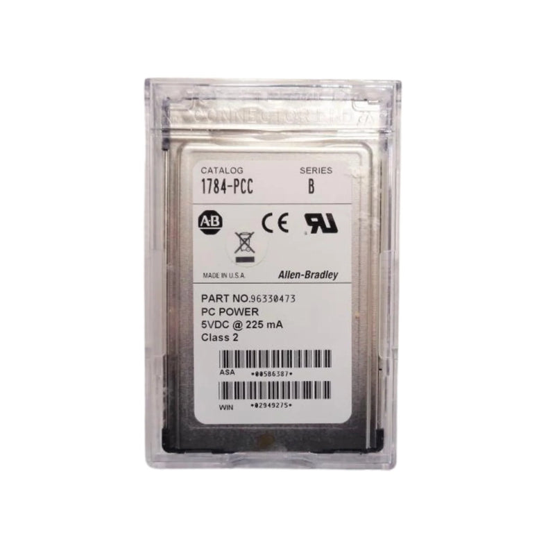 Allen-Bradley 1784-PCC ControlNet PCMCIA card, Type II, 5V DC, IP20-rated, connects programming devices to ControlNet networks.