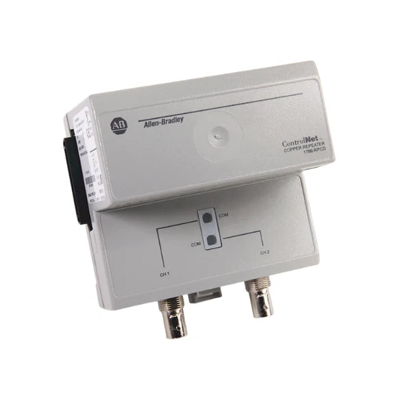 Allen-Bradley 1786-RPCD ControlNet dual copper coaxial repeater module, expands network segments, for use with 1786-RPA.