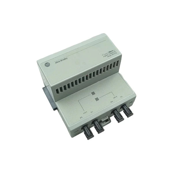 Allen-Bradley 1786-RPFM ControlNet fiber-optic repeater module, multimode fiber, long-distance network extension for industrial communication.