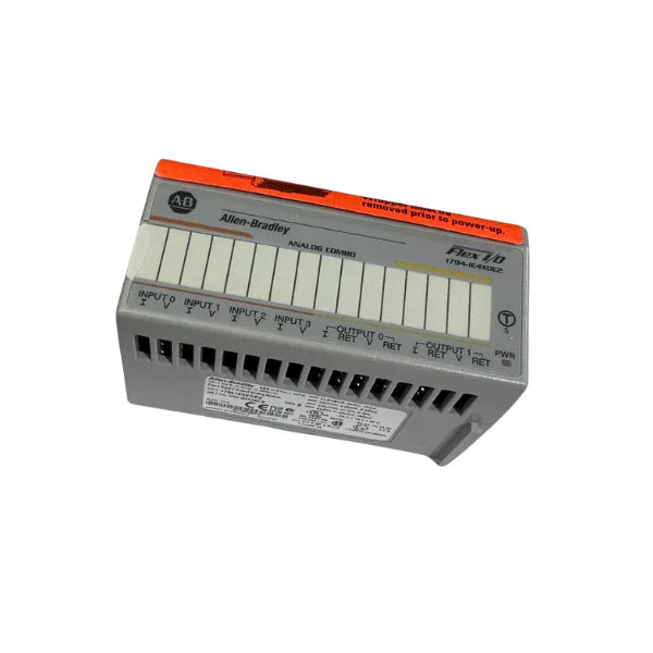 FLEX I/O analog module, 4 inputs + 2 outputs, 16-bit, voltage/current, 24V DC, DIN rail mount.