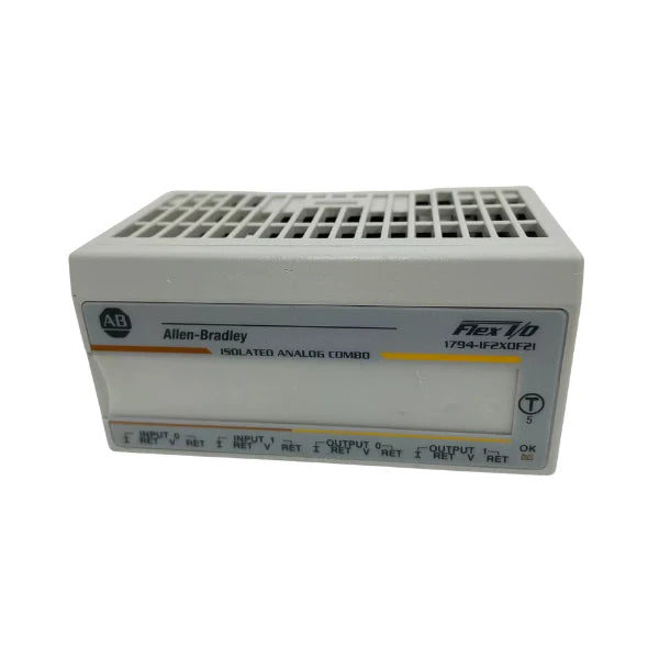 FLEX I/O analog combo module, 2 isolated inputs + 2 outputs, 16-bit, HART-ready, 24V DC.