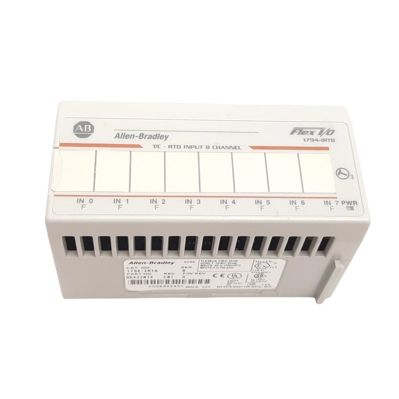 1794-IRT8 FLEX I/O 8-channel temperature input module for RTD and thermocouple sensors, high-accuracy industrial automation solution.