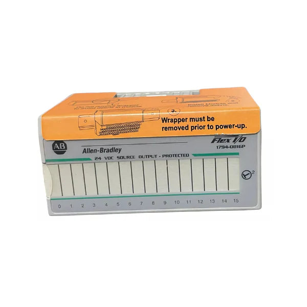 FLEX I/O module, 16-point 24V DC sourcing digital outputs, with short-circuit protection, for distributed control systems.