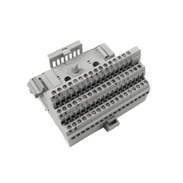 Allen-Bradley 1794-TB3 FLEX I/O terminal block with 16 terminals, screw clamp wiring, and DIN rail mount for modular industrial automation systems.