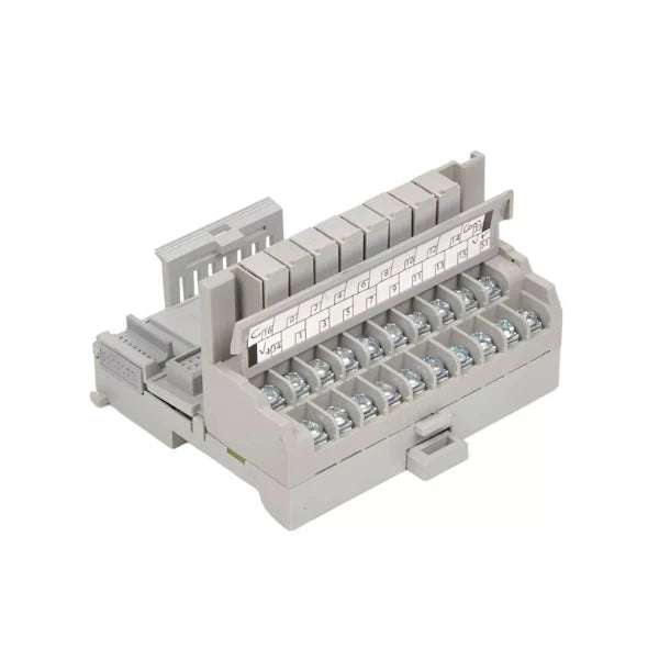  I/O terminal base, 36-pin, with factory-installed fuses, DIN rail mountable.