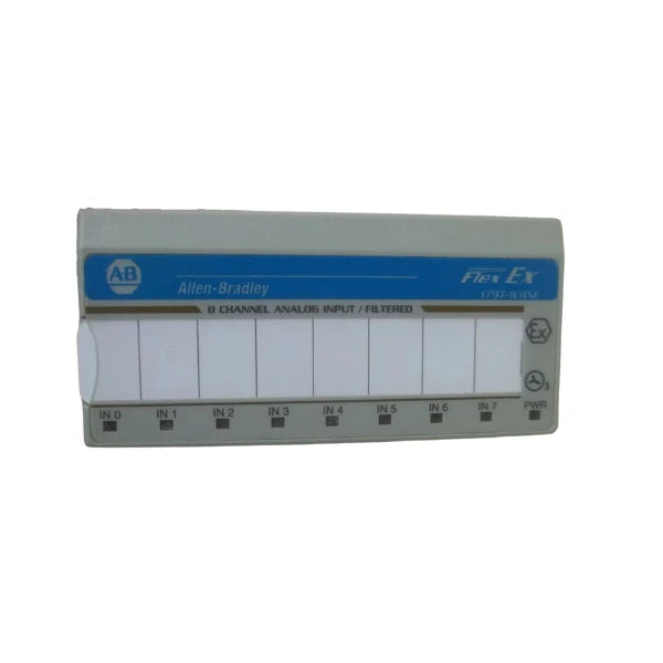 1797-IE8NF FLEX Ex analog input module, 8-channel, 4–20 mA non-floating, Zone 1 certified for hazardous process applications.