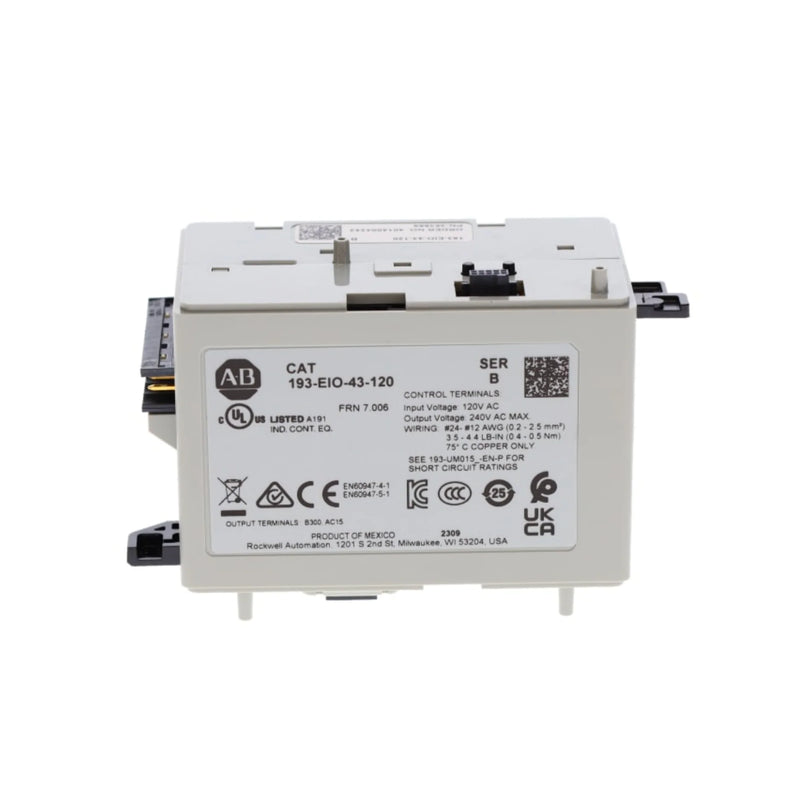 Allen-Bradley 193-EIO-43-120 E300 overload relay base, 43mm, 120V AC, EtherNet/IP.