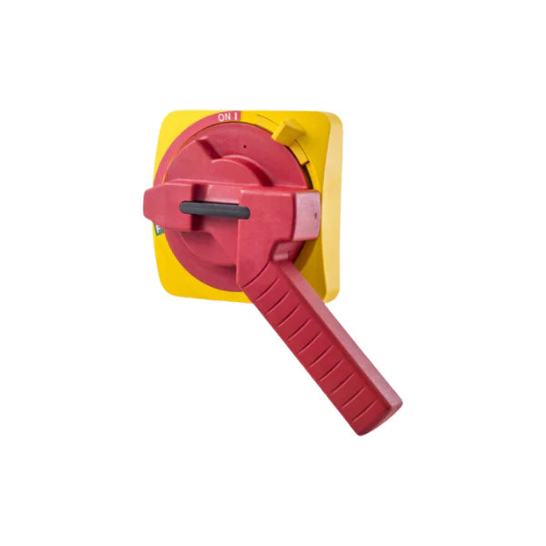 Allen-Bradley 194R-HM4E disconnect handle, red/yellow, with defeater, NEMA 4X, IP66, for 194R switches.