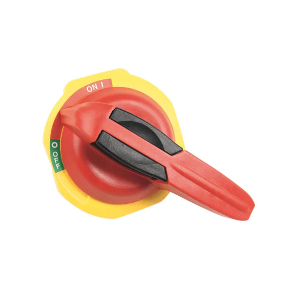  red/yellow rotary operating handle, padlockable, IP66-rated, for 194R disconnect switches up to 60 A.