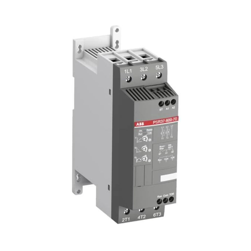ABB PSR37-600-70 soft starter, 37 A, 600 V, with built-in bypass for motor control.