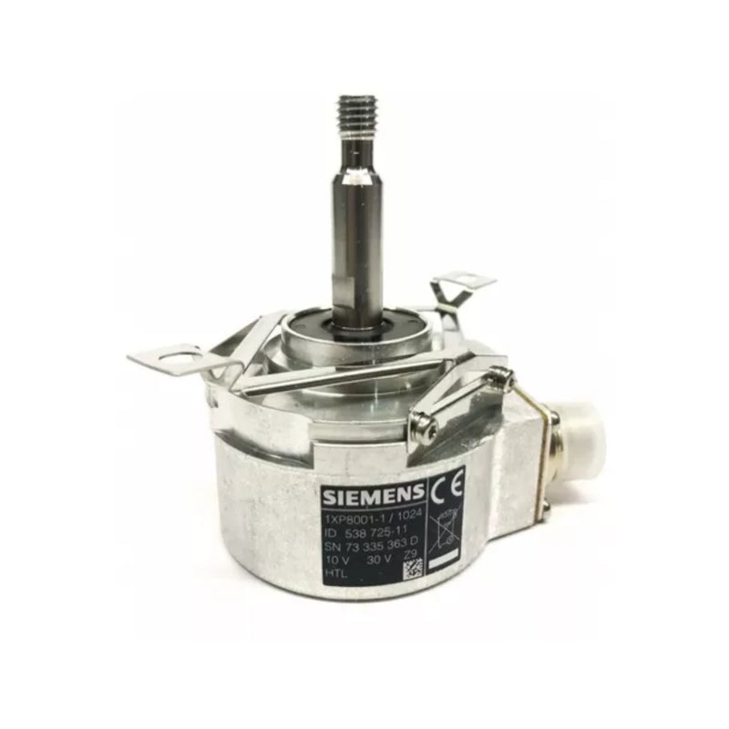 Siemens 1XP8001-1/1024 incremental encoder, 1024 PPR, 10 mm shaft, TTL output, 5–30V, IP65 rated, for motion control applications.
