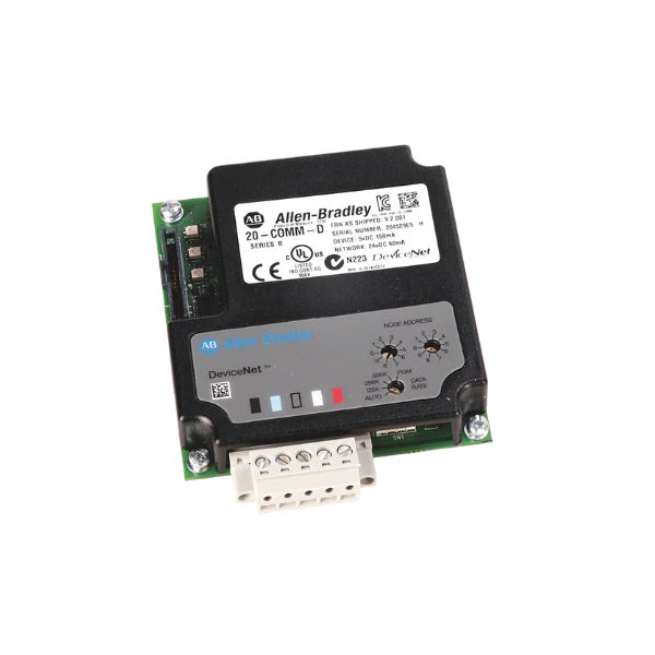 Allen-Bradley 20-COMM-D PowerFlex DeviceNet communication adapter for integrating drives into industrial DeviceNet networks.