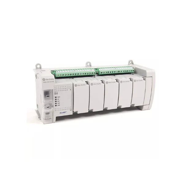 Micro850 PLC, 48 I/O, 120V AC, relay outputs, with embedded Ethernet and USB, DIN rail mount.