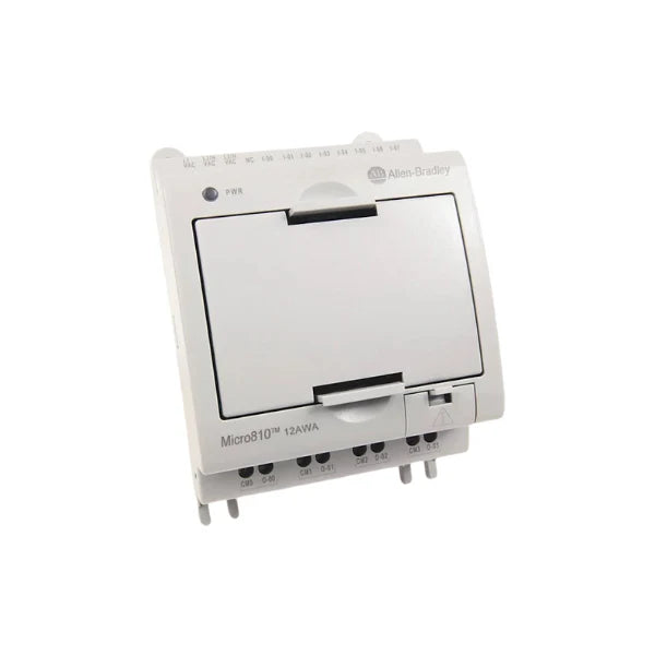 Micro810 PLC, 120/240V AC, 12 I/O, 6 digital inputs, 4 relay outputs, 1 analog input, compact logic controller.