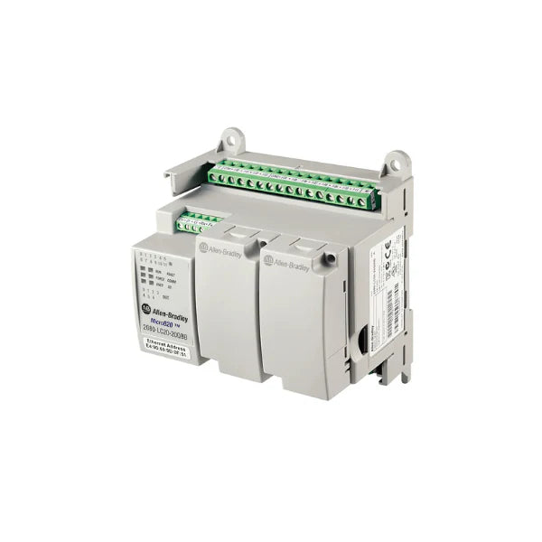 2080-LC20-20QBB Micro820 PLC with 20 I/O, 24V DC, Ethernet and serial ports, relay outputs, and microSD support for compact automation systems.