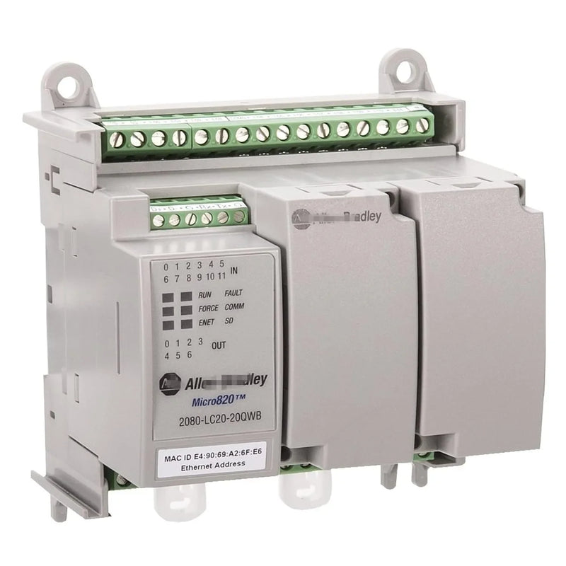 Allen-Bradley 2080-LC20-20QWB Micro820 PLC, 20 I/O, 24V DC, with relay outputs, analog I/O, Ethernet, and microSD support