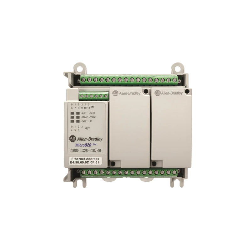 Allen-Bradley 2080-LC20-20QBBR Micro820 PLC, 12 DC inputs, 8 relay outputs, 24V DC, Ethernet, RS-232/485