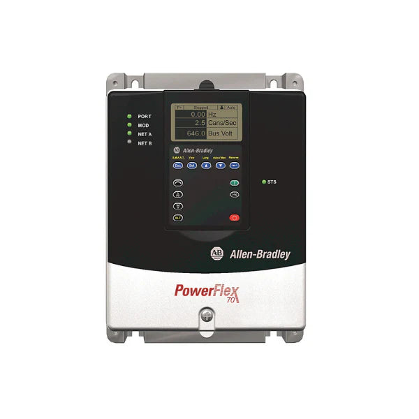 PowerFlex 70 AC drive, 2.2 kW, 400V, flanged mount, IP20/NEMA 4X, brake IGBT, CE filter, no HIM.