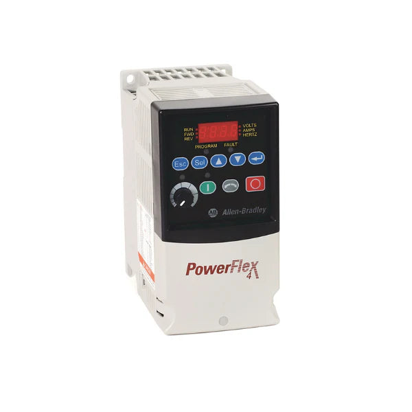 Allen-Bradley 22A-B8P0N104 PowerFlex 4 AC drive, 2 HP, 240V, 8A, Frame A, RS485, IP20 open type, LED display, no CE filter.