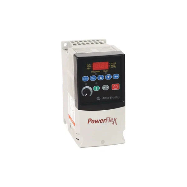 22A-D6P0N104 PowerFlex 4 AC drive, 3 HP, 480V, 6A, Frame B, IP20 open type, RS-485 interface, LED display for compact motor speed control.