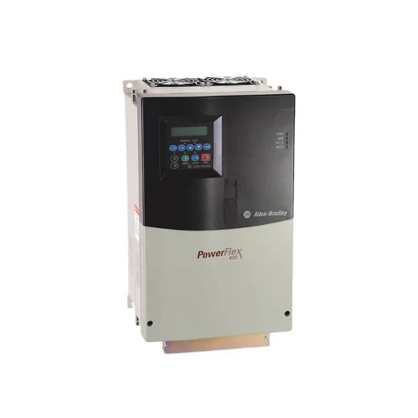 22C-D038A103 PowerFlex 400 drive, 480V AC, 38A, 25 HP, frame D, fixed keypad, IP30 enclosure, RS485, no brake IGBT, for fan and pump control.