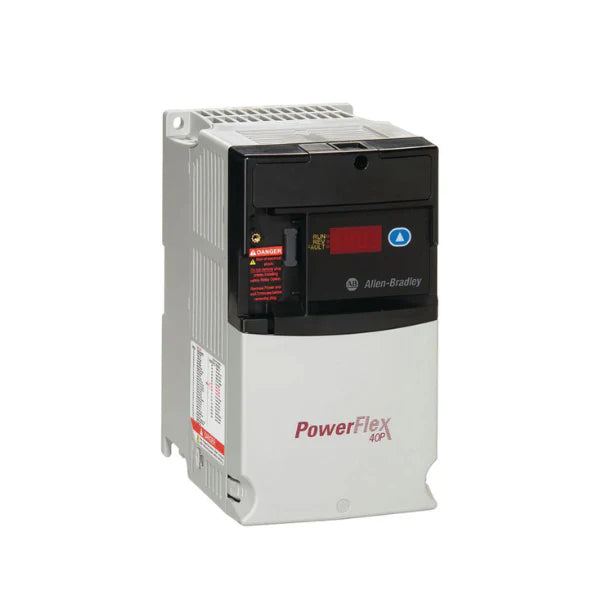 Allen-Bradley 22D-D010N104 PowerFlex 40P AC drive, 5 HP, 480V, 10.5A, Frame B, IP20 panel mount, RS485, no CE filter, reset-only display.