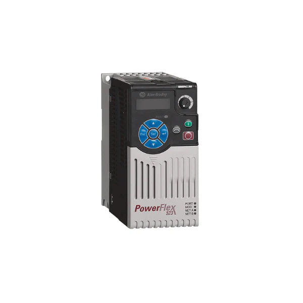 Allen-Bradley 25A-D1P4N104 PowerFlex 523 AC drive, 0.5 HP, 480V, Frame A, IP20, open type, no filter.
