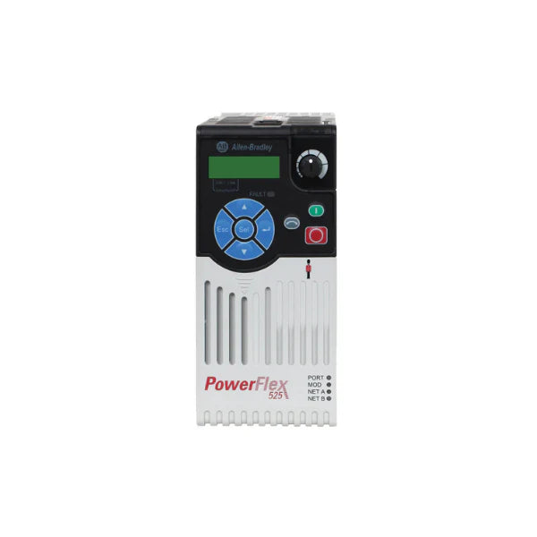 PowerFlex 525 AC drive, 3 HP, 240V AC, 11A, EtherNet/IP, STO, Frame A, IP20 open type.