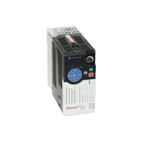 PowerFlex 525 VFD, 240V AC, 3-phase, 0.5HP, 2.5A, EtherNet/IP, IP20 open type, Frame A, no filter.