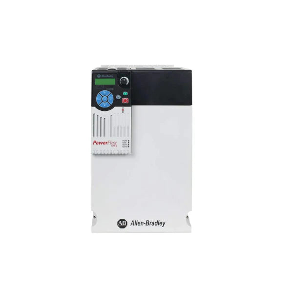 Allen-Bradley 25B-D037N114 PowerFlex 525 drive, 25 HP, 480V, 37A, Frame E, IP20, EtherNet/IP, STO, with CE filter for industrial automation.