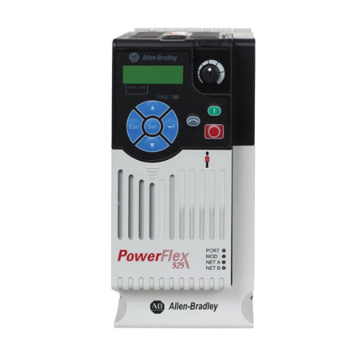 Allen-Bradley 25B-D6P0N114 PowerFlex 525 AC drive, 480V, 3HP, 6A, with EtherNet/IP, safety, EMC filter, IP20 Frame A, open type.