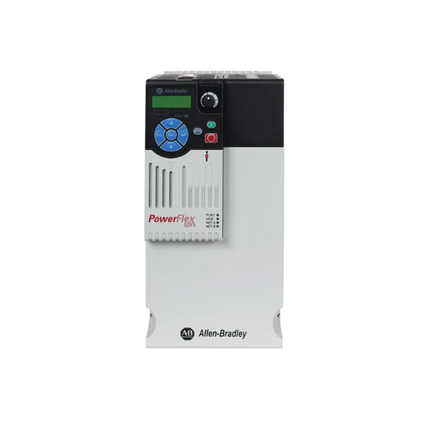 Allen-Bradley 25B-E019N104 PowerFlex 525 AC drive, 15 HP, 600V, 19A, Frame D, IP20, EtherNet/IP, STO, high-voltage motor control.