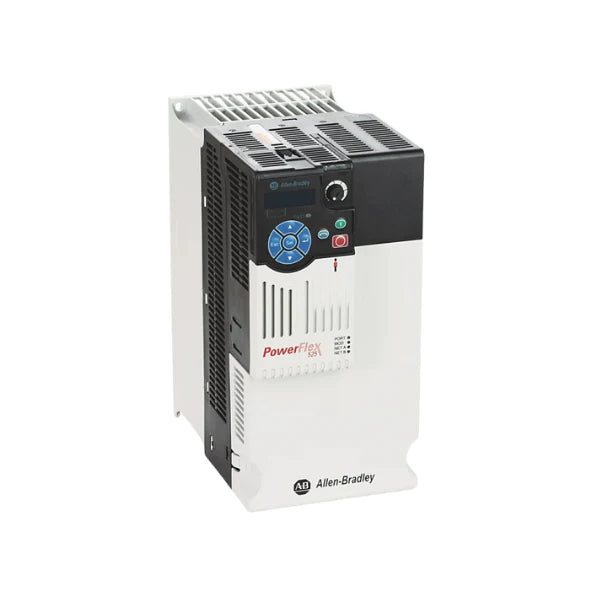 Allen-Bradley 25B-E022N104 PowerFlex 525 AC drive, 20 HP, 600V, 22A, Frame D, IP20 open, EtherNet/IP, STO, no EMC filter.
